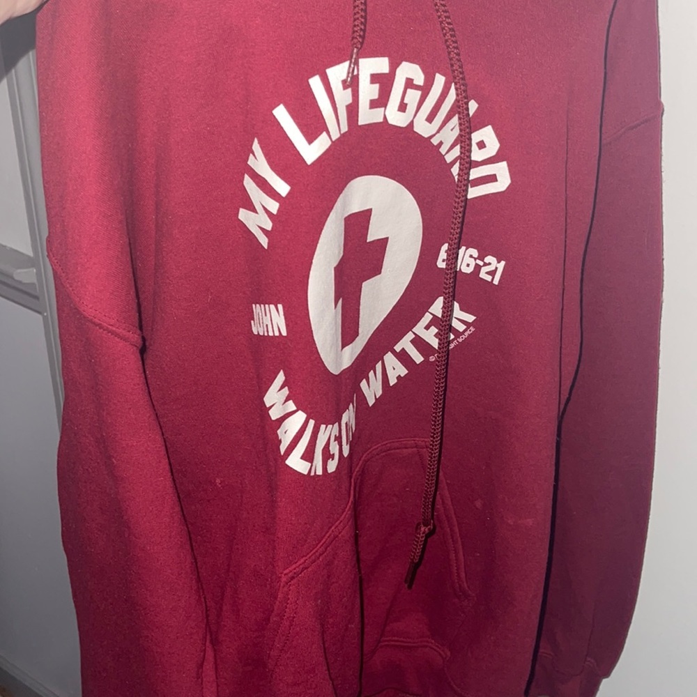 my lifeguard walks on water hoodie. red